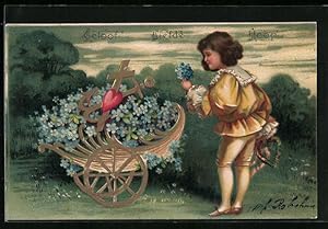 Bild des Verkufers fr Prge-Ansichtskarte Kind mit Symbolen fr Glaube, Liebe und Hoffnung, Allegorie zum Verkauf von Bartko-Reher