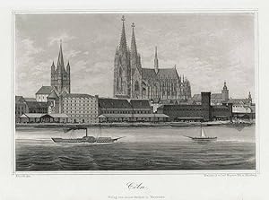 Bild des Verkufers fr Gesamtansicht ber den Rhein mit vollendetem Dom und Gro St. Martin ('Cln.'). zum Verkauf von Antiquariat Norbert Haas