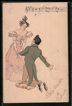 Bild des Verkufers fr Ansichtskarte Kavalier kniet vor der Herzdame zum Verkauf von Bartko-Reher