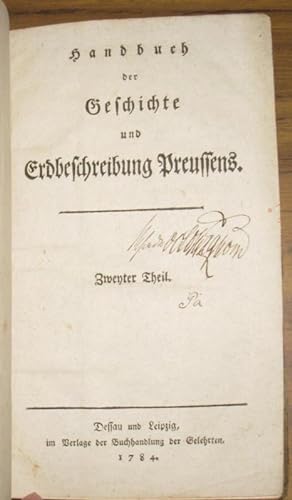 Bild des Verkufers fr Handbuch der Geschichte und Erdbeschreibung Preussens. Zweyter Theil sep. zum Verkauf von Antiquariat Carl Wegner