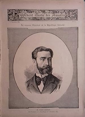 Imagen del vendedor de Portrait de M. Sadi Carnot, lu Prsident de la Rpublique le 3 dcembre 1887. 4 dcembre 1887. a la venta por Librairie Et Ctera (et caetera) - Sophie Rosire