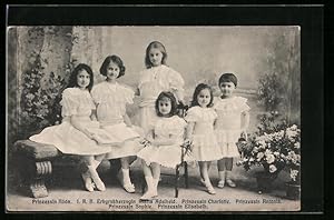 Bild des Verkufers fr Ansichtskarte Prinzessinnen Maria Adelheid, Charlotte, Hilda und Antonia von Luxemburg in weissen Kleidern zum Verkauf von Bartko-Reher