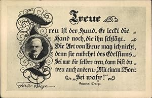 Bild des Verkufers fr Gedicht Ansichtskarte / Postkarte Friedrich Voege, Portrait, Treue, Treu ist der Hund, er leckt die Hand, die ihn schlgt zum Verkauf von akpool GmbH