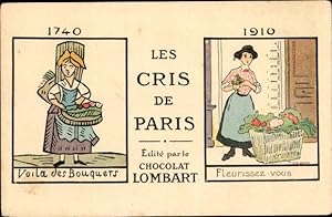 Künstler Ansichtskarte / Postkarte Grignon, Reklame, Chocolat Lombart, Les Cris de Paris, Blumenv...