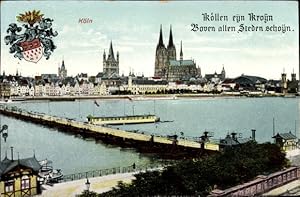 Bild des Verkufers fr Ansichtskarte / Postkarte Kln am Rhein, Wappen, Dom, Rhein, Brcke, Schiff, Blick vom anderen Ufer zum Verkauf von akpool GmbH