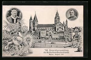 Ansichtskarte Mainz, 58. Generalversammlung der Katholiken Deutschlands 1911, Portraits von Geist...