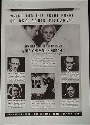 Immagine del venditore per King Kong Preview Trade Print Ad 1933 Fay Wray, Robert Armstrong, Bruce Cabot venduto da AcornBooksNH