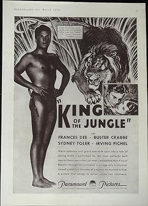 Imagen del vendedor de King of the Jungle Trade Print Ad 1933 Buster Crabbe, Frances Dee, Sidney Toler a la venta por AcornBooksNH