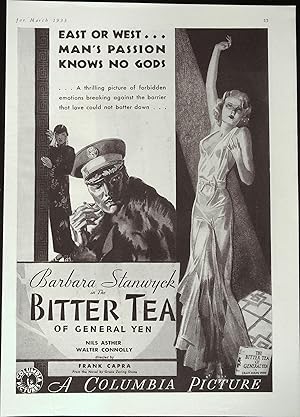 Imagen del vendedor de The Bitter Tea of General Yen Trade Print Ad 1932 Barbara Stanwyck, Nils Asther a la venta por AcornBooksNH