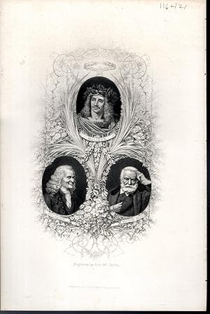 Bild des Verkufers fr ENGRAVING: "Moliere; Voltaire; Victor Hugo"., from The Library of Choice Literature zum Verkauf von Dorley House Books, Inc.