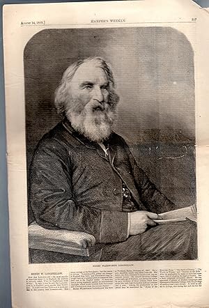 Bild des Verkufers fr ENGRAVING: "Henry Wadsworth Longfellow".engraving from Harper's Weekly, August 14, 1869 zum Verkauf von Dorley House Books, Inc.