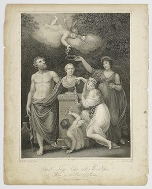 Bild des Verkufers fr Cupid, Flora, Ceres, and Esculapius Honouring the Bust of Linnaeus. [Portrait]. zum Verkauf von Antiquariaat Schierenberg