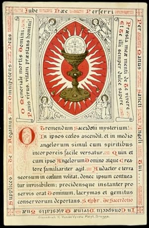 Bild des Verkufers fr [Primizandenken] : Supplices Te Rogamus, Omnipotens Deus / Jube Haec Perferri / Per Manus Sancti Angeli Tui / In Conspectu Divinae Maiestatis Tuae - [Demtig bitten wir dich, allmchtiger Gott: Dein hl. Engel mge dieses Opfer (.) emportragen vor das Angesicht deiner gttlichen Majestt]. zum Verkauf von Franz Khne Antiquariat und Kunsthandel