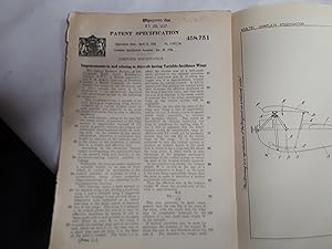 Seller image for ORIGINAL PATENT APPLICATION NUMBER 458751 FOR IMPROVEMENTS IN AND RELATING TO AIRCRAFT HAVING VARIABLE-INCIDENCE WINGS., (FARNHAM, SURREY). for sale by Cambridge Rare Books