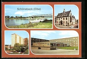 Ansichtskarte Schönebeck /Elbe, Ernst-Thälmann-Brücke, Rathaus, Kaufhalle Süd