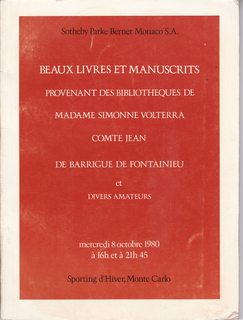 Seller image for Beaux Livres et Manuscrits Provenant des Bibliotheques de Madame Simonne Volterra - Comte Jean de Barrigue de Fontainieu - et Divers Amateurs / mercredi 8 octobre 1980 for sale by Never Too Many Books