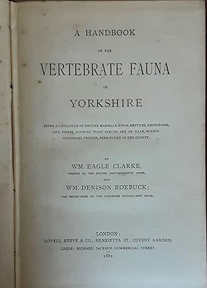 Image du vendeur pour A Handbook of the Vertebrate Fauna of Yorkshire mis en vente par Richard Selby PBFA
