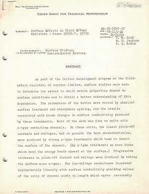 Seller image for Surface Effects on Field Effect Varistors - Cases 36292-7, 35793 [1958 Bell Telephone Laboratories Technical Memorandum] for sale by Crossroad Books