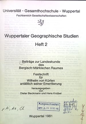 Bild des Verkufers fr Beitrge zur Landeskunde des bergisch-mrkischen Raumes : Festschr. fr Wilhelm von Krten anlssl. seiner Emeritierung. Heft 2. zum Verkauf von books4less (Versandantiquariat Petra Gros GmbH & Co. KG)