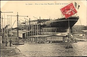 Ansichtskarte / Postkarte La Ciotat, Mise a l'eau d'un Paquebot, Avant le lancement