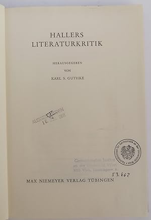 Bild des Verkufers fr Hallers Literaturkritik. zum Verkauf von Der Buchfreund