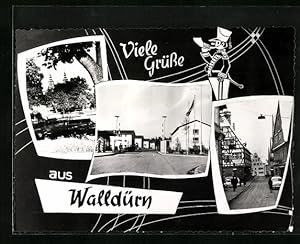 Ansichtskarte Walldürn, Kaserne, Kirche, Strassenpartie