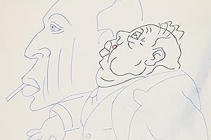 Deux dessins originaux au styllo bille bleu représentant Charles Laughton sur le même feuillet