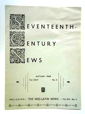 Bild des Verkufers fr Seventeenth Century News Autumn 1968 Vol. XXVI No. 3 zum Verkauf von World of Rare Books
