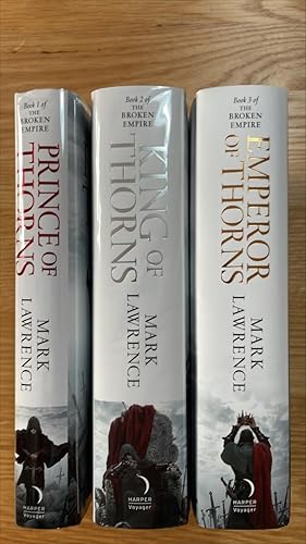Imagen del vendedor de Prince of Thorns, King of Thorns, Emperor of Thorns. Set of 3 signed UK first editions, first printings. Books 1 and 2 are signed and numbered / 250. Book 3 is signed, lined and dated. Set condition overall is near fine / near fine a la venta por Signed and Delivered Books
