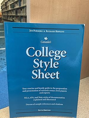 Immagine del venditore per College Style Sheet : Fifth Canadian Edition venduto da Regent College Bookstore