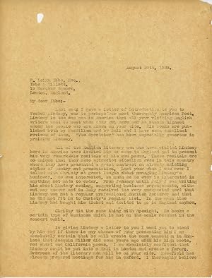 Bild des Verkufers fr [Typed Letter] J. B. Pond, Vachel Lindsay's Agent, Pleads for Help in Booking Him to Lecture in England zum Verkauf von Kaaterskill Books, ABAA/ILAB