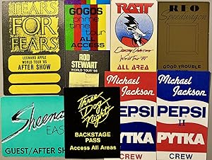 A Grouping of Nine [9] Backstage, VIP and Guest Passes for an Eclectic Range of 1980s Pop Music T...