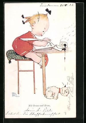 Bild des Verkäufers für Künstler-Ansichtskarte Mabel Lucie Attwell: Mädchen bei Schreibübungen zum Verkauf von Bartko-Reher