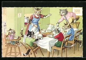 Bild des Verkufers fr Ansichtskarte Morgendlicher rger bei Familie Miau, Katze zum Verkauf von Bartko-Reher