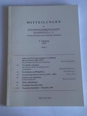 Seller image for Mitteilungen der Studiengemeinschaft Sanssouci e.V. verein fr Kultur und Geschichte Potsdams. 8. Jahrgang 2003, Heft 2 for sale by Celler Versandantiquariat