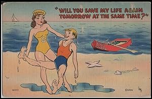Bild des Verkufers fr vacation postcard: Will You Save My Life Again Tomorrow at the Same Time? zum Verkauf von Mobyville