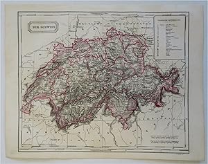 Switzerland entire nation country map 1860's Biller hand colored German map