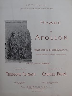 FAURÉ Gabriel Hymne à Apollon Chant Piano 1894