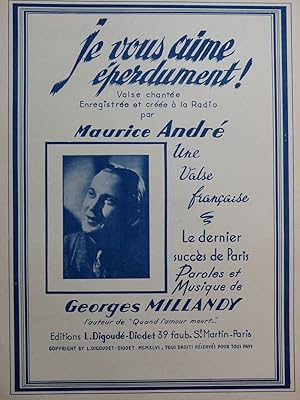 Imagen del vendedor de MILLANDY Georges Je vous aime perdument Chant Piano 1946 a la venta por partitions-anciennes