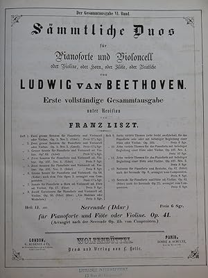 BEETHOVEN Sérénade op 41 Piano Violon ou Flûte ca1870