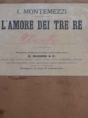 Bild des Verk�ufers f�r MONTEMEZZI Italo L'Amore dei tre re Op�ra Chant Piano 1913 zum Verkauf von partitions-anciennes