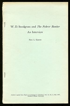 Bild des Verkufers fr [Offprint]: W.D Snodgrass and The Fuhrer Bunker: An Interview zum Verkauf von Between the Covers-Rare Books, Inc. ABAA