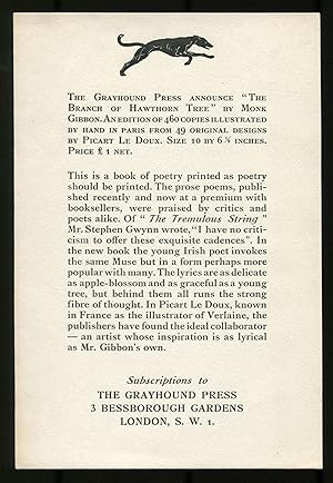Bild des Verkufers fr [Publisher's Advertisement]: The Branch of Hawthorn Tree zum Verkauf von Between the Covers-Rare Books, Inc. ABAA