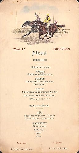 French c1899 Menu Card w/ Litho Horse Racing Jockeys