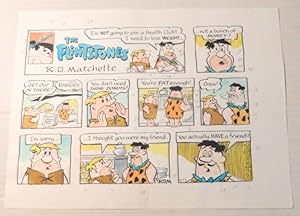 Immagine del venditore per THE FLINTSTONES": ORIGINAL COLOR GUIDE ART for the SUNDAY COMIC STRIP by KAREN MATCHETTE portraying Barney Rubble insulting a stranger whom he mistook for his buddy Fred. venduto da Blue Mountain Books & Manuscripts, Ltd.