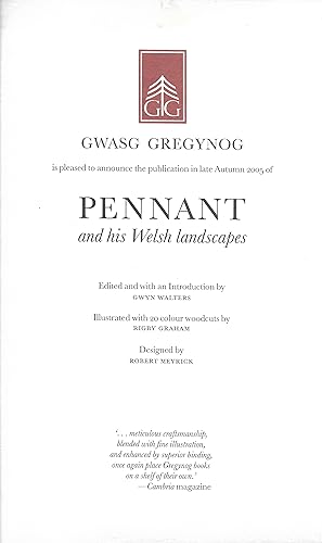 Immagine del venditore per Pennant and his Welsh Landscapes (Prospectus) venduto da The Bookshop at Beech Cottage