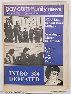 GCN: Gay Community News; the gay weekly; vol. 6, #18, Nov. 25, 1978: Intro 384 Defeated