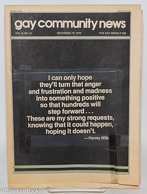 Image du vendeur pour GCN: Gay Community News; the gay weekly; vol. 6, #21, Dec. 16, 1978: Harvey Milk Assassination mis en vente par Bolerium Books Inc.