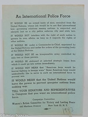 Seller image for An International Police Force for sale by Bolerium Books Inc.