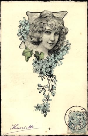 Bild des Verkufers fr Jugendstil Ansichtskarte / Postkarte Portrait einer Frau, Efeu, Blten zum Verkauf von akpool GmbH
